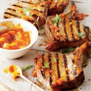 Brown-Sugar Pork Chops with Peach Barbecue Sauce by AllYou.com