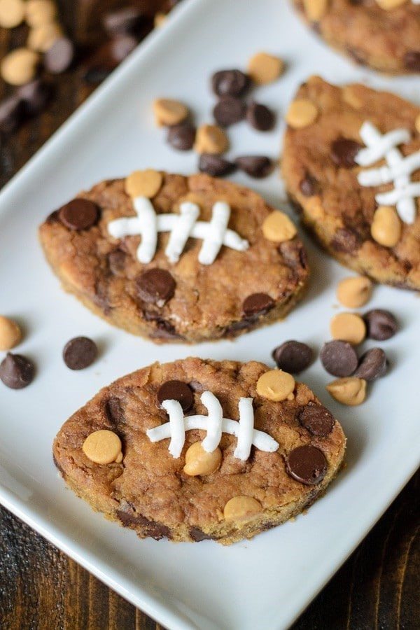 Football Chocolate Chip Peanut Butter Cookies via Well Plated