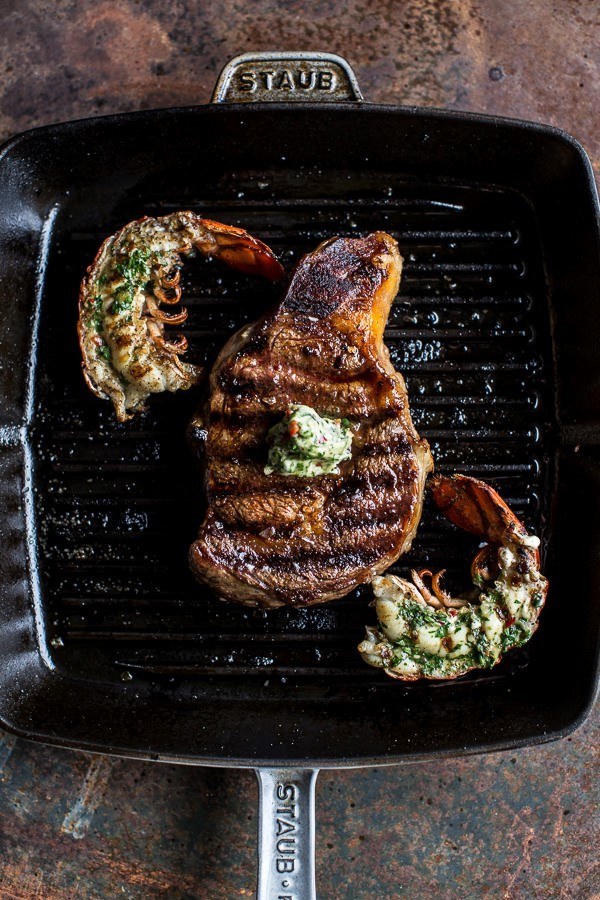 Surf and Turf with Roasted Chimichurri Butter via Half baked harvest